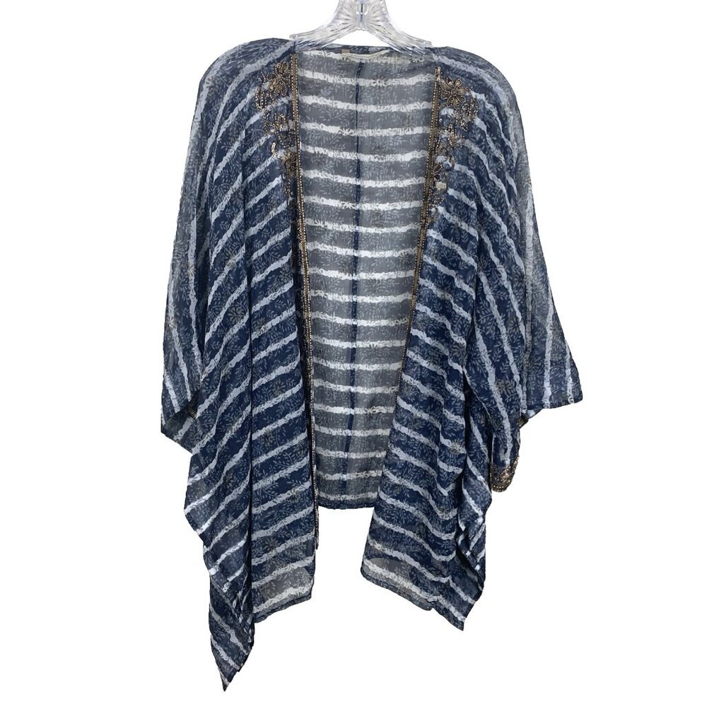 Soft Surroundings Womens One Size Kimono Cardigan Sequin Boho Coverup Sheer